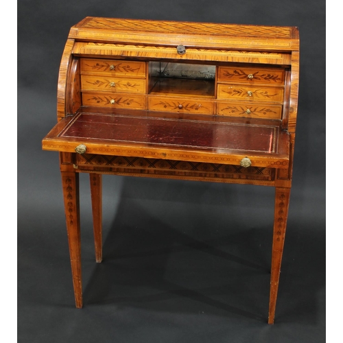 1621 - A mid 19th century Continental kingwood and parquetry cylinder writing desk, the retracting cylinder... 