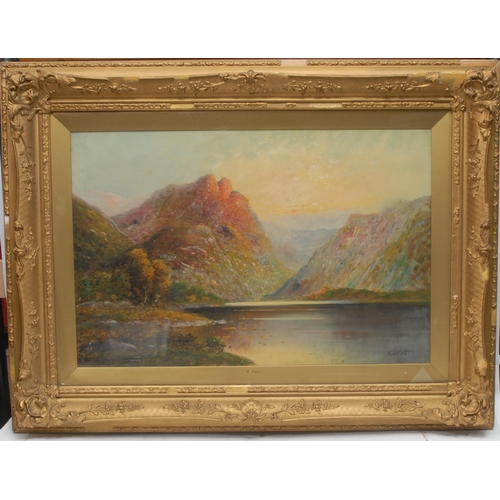 538 - R Elliot (late 19th century) A Pair, Scottish Loch with Mountains signed, oils on canvas, 50cm x 75c... 