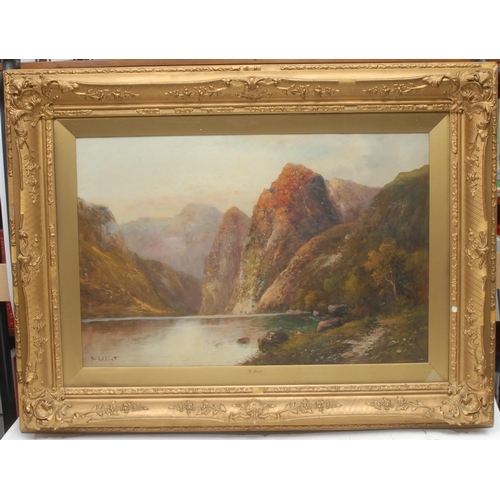 538 - R Elliot (late 19th century) A Pair, Scottish Loch with Mountains signed, oils on canvas, 50cm x 75c... 