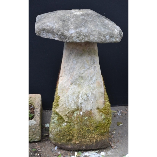 1279 - A 19th century  Derbyshire gritstone staddle stone, circular top, 80cm high