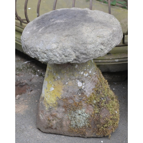 1302 - A 19th century  Derbyshire gritstone staddle stone, circular top, 82cm high