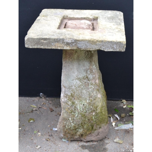 1304 - A 19th century  Derbyshire gritstone staddle stone, square top, 92cm high