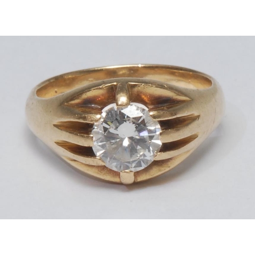 1048 - A impressive Gentleman's diamond and yellow metal signet ring, large single round brilliant cut diam... 