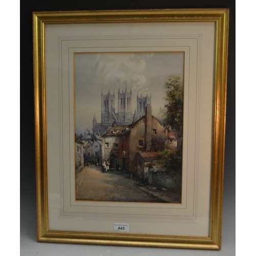 445 - Noel H Leaver A.R.C.A. 1889-1951 watercolour, Lincoln Cathedral signed lower left, framed