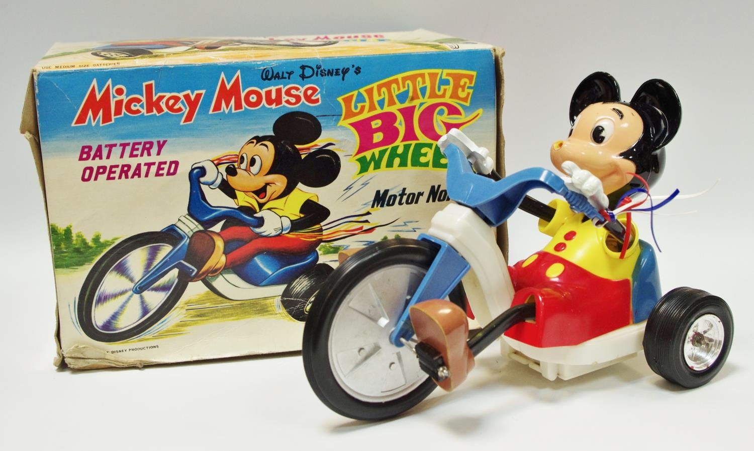 Marx Toys of Hong Kong, Mickey Mouse Little Big Wheel, plastic and battery  operated Trike with Micke