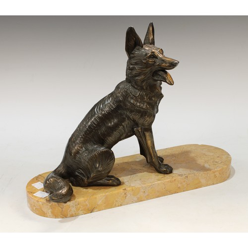 67 - An Art Deco model of an Alsatian, seated on a marble base, marked H Moli, 30cm high