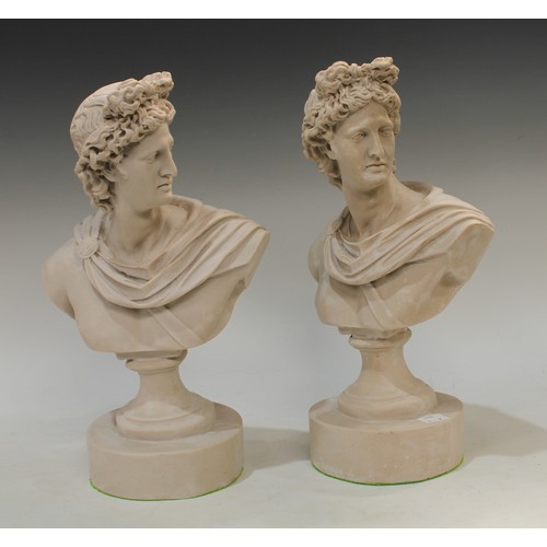 68 - Two decorative resin cast busts, on round plinth bases (2)