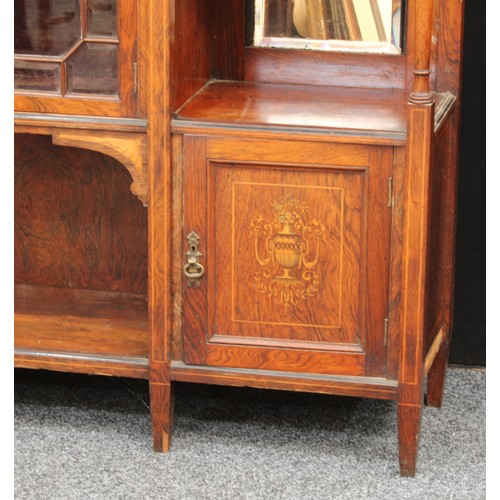 74 - A Victorian rosewood and marquetry 'parlour room' cabinet, the shaped superstructure with swan neck ... 