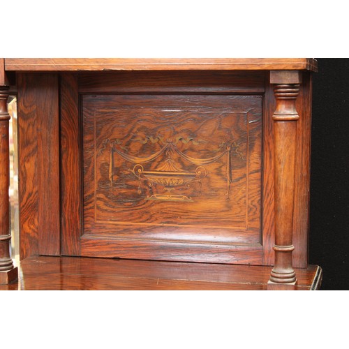 74 - A Victorian rosewood and marquetry 'parlour room' cabinet, the shaped superstructure with swan neck ... 