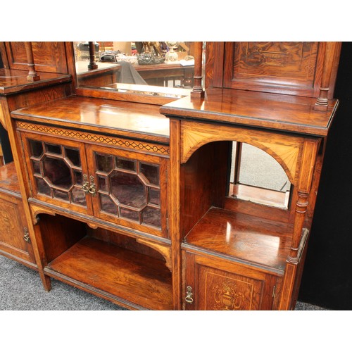 74 - A Victorian rosewood and marquetry 'parlour room' cabinet, the shaped superstructure with swan neck ... 