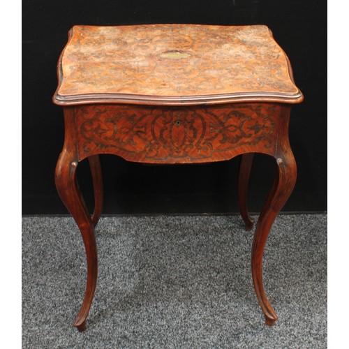 77 - A 19th century French kingwood, rosewood and marquetry shaped serpentine combination dressing and wo... 