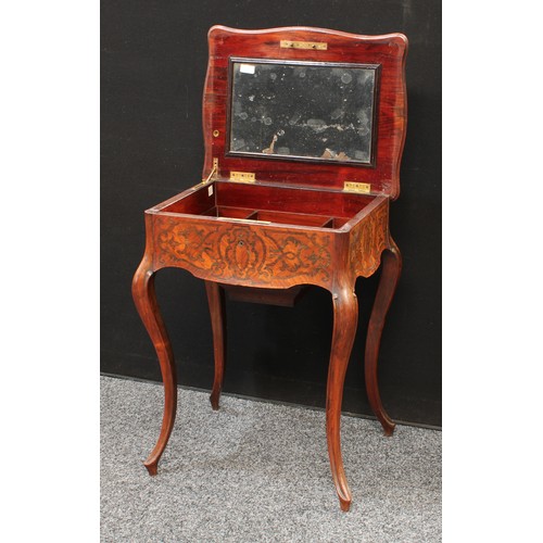 77 - A 19th century French kingwood, rosewood and marquetry shaped serpentine combination dressing and wo... 