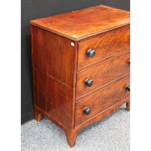 81 - A George III mahogany chest, of small proportions, slightly oversailing crossbanded rectangular top ... 