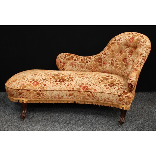 82 - A Victorian drawing room chaise longue, shaped button back, stuffed over upholstery, 157cm long