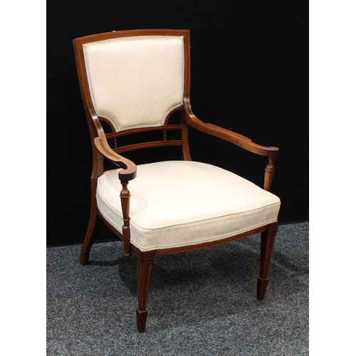 83 - An Edwardian mahogany and marquetry armchair, c.1905