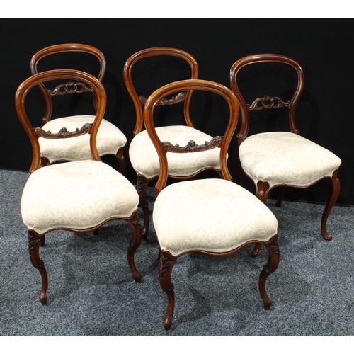 90 - A set of three Victorian mahogany balloon back side chairs; another, pair, similar (5)