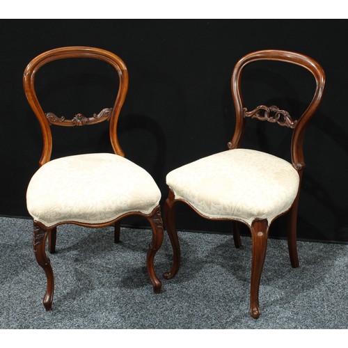 90 - A set of three Victorian mahogany balloon back side chairs; another, pair, similar (5)