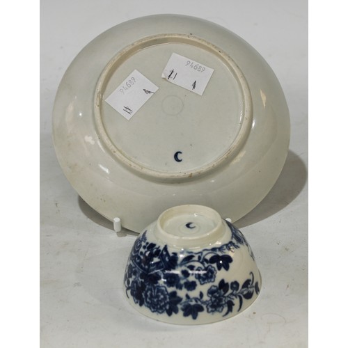 92 - A Worcester Fence pattern miniature pattern tea bowl and saucer, decorated in underglaze blue with f... 