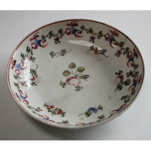 93 - A Newhall tea bowl and saucer, decorated in famille rose, with stylised flower sprigs, c.1800;  othe... 