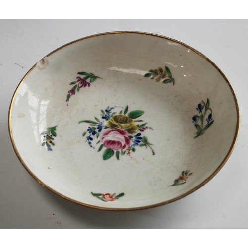 93 - A Newhall tea bowl and saucer, decorated in famille rose, with stylised flower sprigs, c.1800;  othe... 