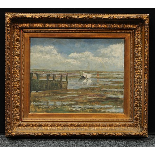 124 - Impressionist School (19th century)  A Rowing Boat Abandoned at the Estuary  oil on canvas, 40cm x 5... 