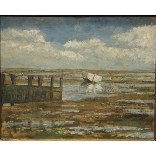 124 - Impressionist School (19th century)  A Rowing Boat Abandoned at the Estuary  oil on canvas, 40cm x 5... 