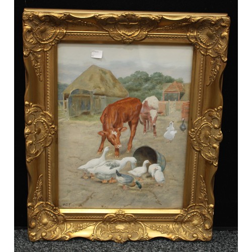 130 - English School (late 19th century/early 20th century)  Spoils Among Friends, a farmyard scene   mono... 