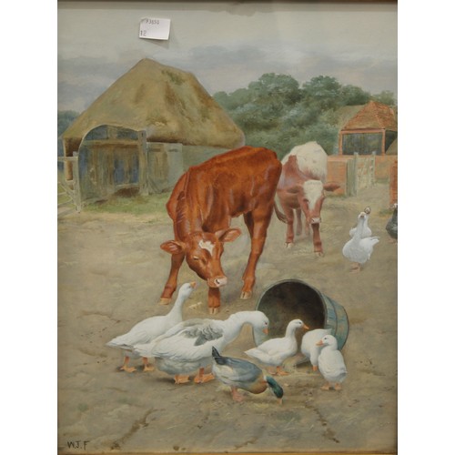 130 - English School (late 19th century/early 20th century)  Spoils Among Friends, a farmyard scene   mono... 