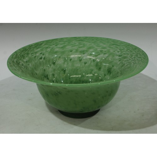 139 - A Monart type flared bowl, in mottled green, 31.5cm diam