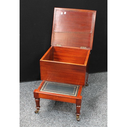 78 - A 'Victorian' mahogany combination box on stand/library step, hinged rectangular top enclosing a vac... 