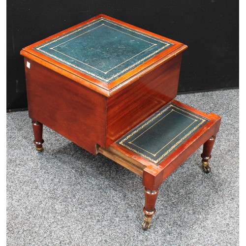 78 - A 'Victorian' mahogany combination box on stand/library step, hinged rectangular top enclosing a vac... 