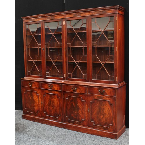 155 - A large George III style mahogany library bookcase.197.cm high, 195cm wide.