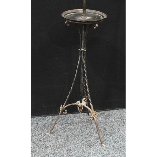 160 - A 19th Century French standing vanity mirror and tray, scrolled wrought iron, tripod stand, rectangu... 