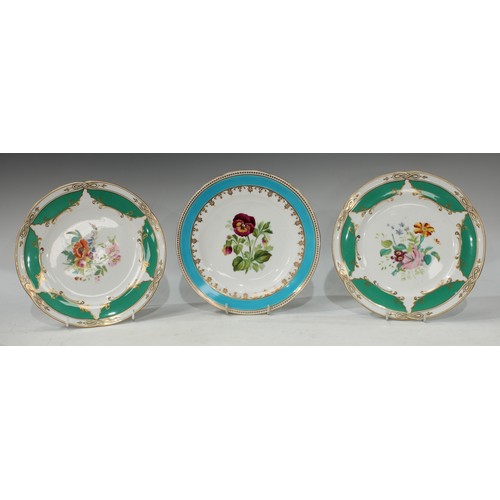 162 - A pair of Minton hand painted dessert plates, pattern number A2769; another Coalport style part dess... 