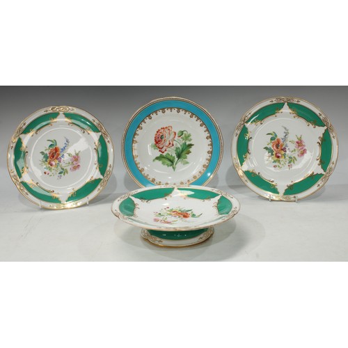 162 - A pair of Minton hand painted dessert plates, pattern number A2769; another Coalport style part dess... 