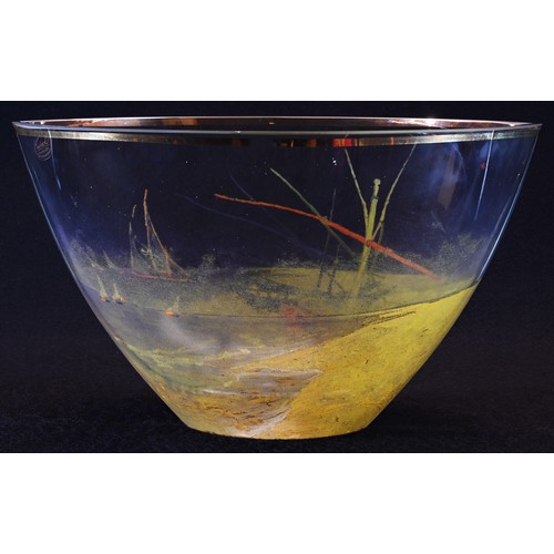 5161 - A large Artis Orbis Vincent van Gogh glass bowl, decorated after the artist with Fishing Boats at Sa... 