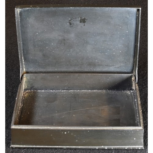 5389 - An unusual late 19th century silver damascened gun metal rectangular table-top box, the cover inlaid... 