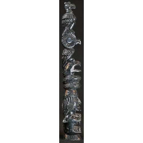 5492 - Tribal Art - a North American soapstone carving, as a totem pole, 25.5cm high, North-West Canada