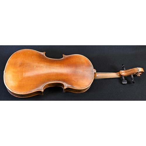 5285 - A violin, the one-piece back 36.25cm long excluding button, outlined throughout with purfling, rosew... 