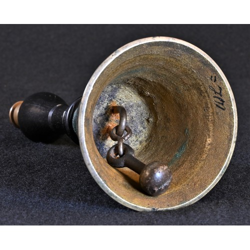 5037 - A 19th century hand bell, turned ebony handle, 18.5cm long