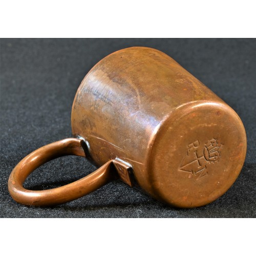 5463 - Naval Interest - a copper half gill measure, loop handle, the base marked with a crowned anchor and ... 