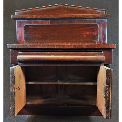 5279 - A Victorian mahogany miniature chiffonier, pointed arched back with open shelf, cushion moulded frie... 