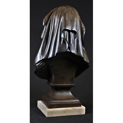 5429 - French School (late 19th century), a dark patinated bust, of a Grecian Revival beauty, white marble ... 