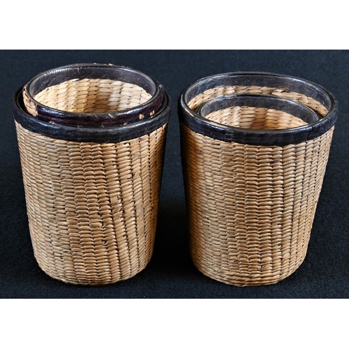 5201 - A pair of 19th century 'Campaign' stacking glasses, each cup enclosing a tumbler, leather bound and ... 