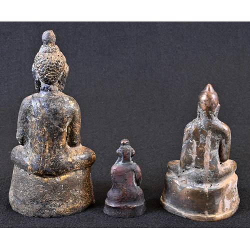 5408 - Chinese School, a bronze, Buddha, seated in meditation, 12cm high; another, traces of gilding, 16cm ... 