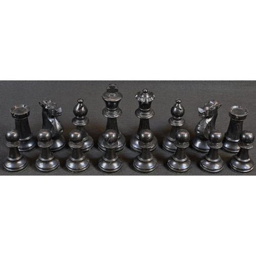 5162 - A large boxwood and ebonised Staunton pattern chess set, the Kings 12cm high (one Rook associated)