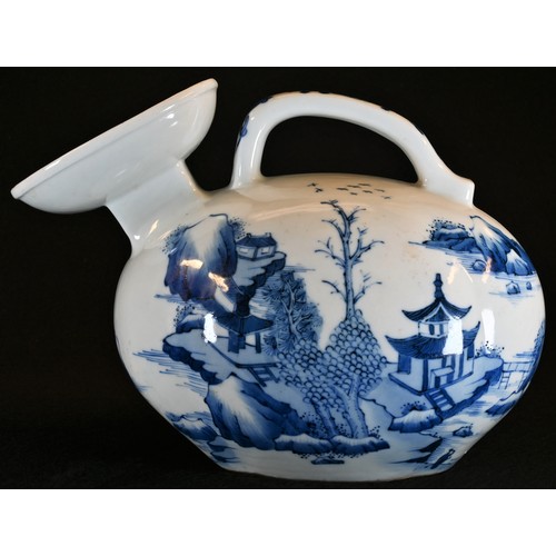 5105 - A Chinese ovoid ewer, decorated in tones of blue and white with pagodas in a monumental landscape, 2... 