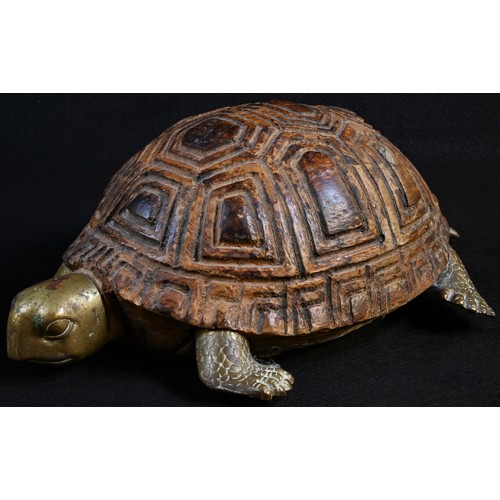 5111 - A Colonial gilt bronze mounted carved hardwood model, of a tortoise, 31cm long, c.1900