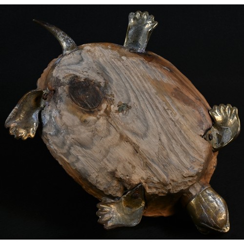 5111 - A Colonial gilt bronze mounted carved hardwood model, of a tortoise, 31cm long, c.1900