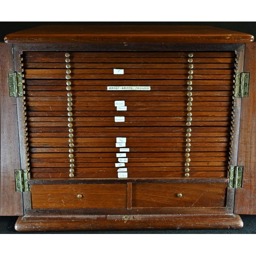 5339 - An early 20th century mahogany coin collector's table cabinet, slightly oversailing rectangular top ... 